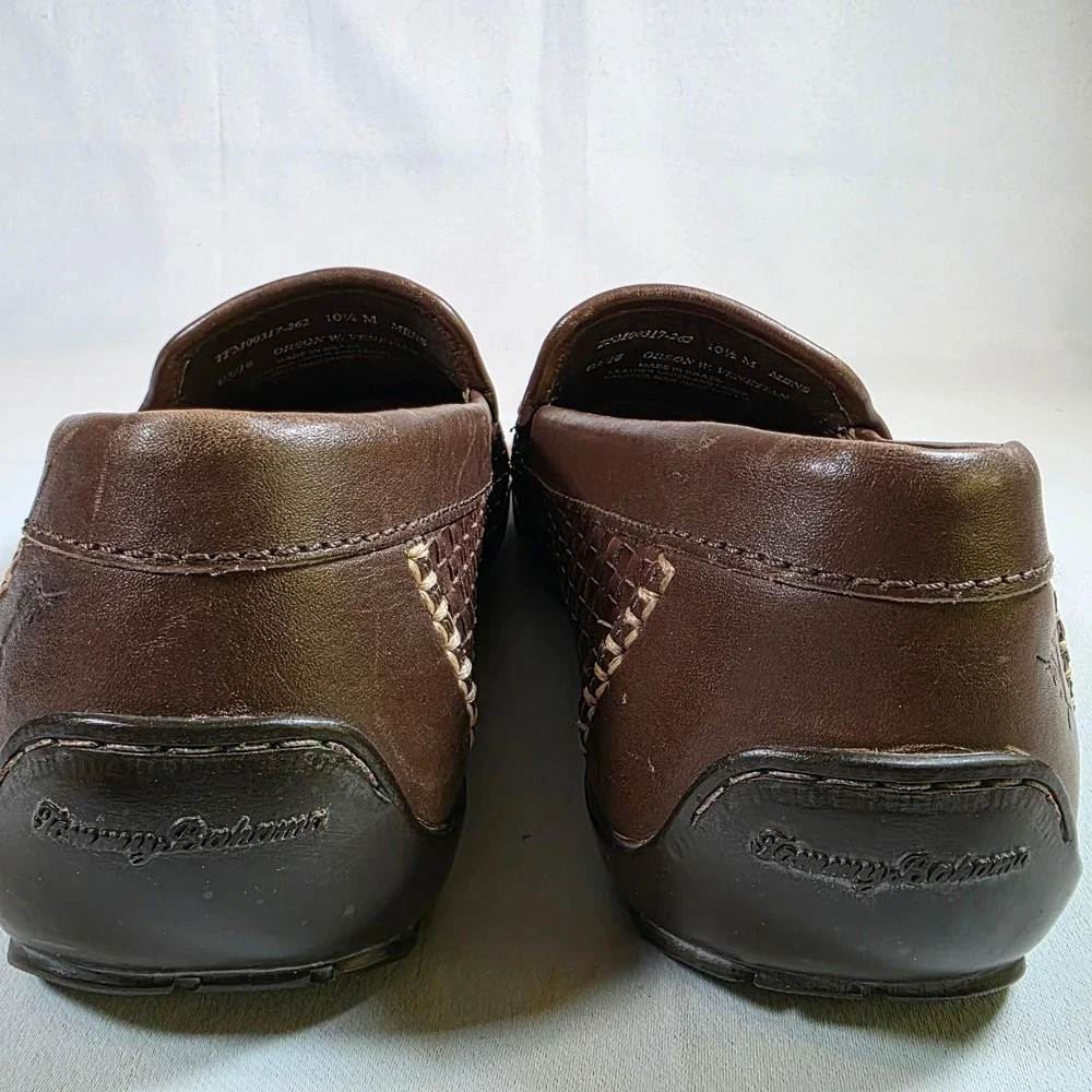 Tommy Bahama Orson Woven Leather Loafers Venetian Brown Mens 10.5 Slip On Shoe